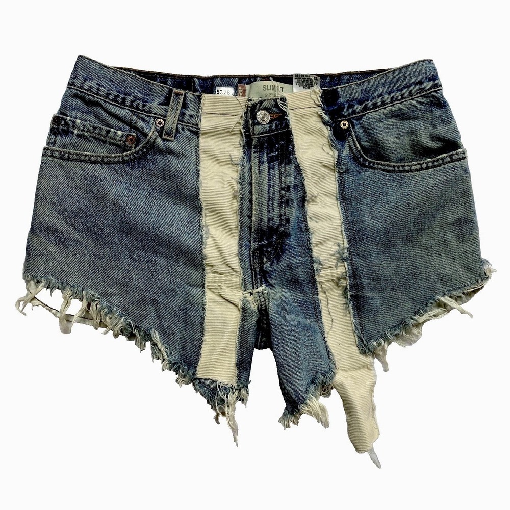 Levi's Jean Shorts Womens 31 Blue 512 Distressed Fray Denim Destroyed
